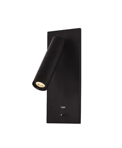 LED Аплик за вграждане ZAMBELIS H65  ALUMINUM & METALWITH USB MATT BLACK 3W 3000K | Osvetlenieto.bg