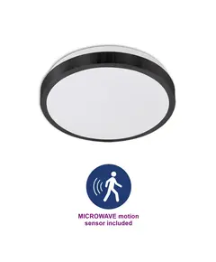 Черен плафон Solen кръг MICROWAVE сензор за движение 2xE27 IP44 | Osvetlenieto.bg