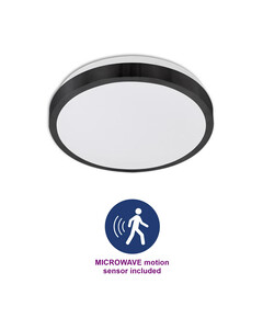 Черен плафон Solen кръг MICROWAVE сензор за движение 2xE27 IP44 | Osvetlenieto.bg
