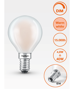 E14 3.4W 2700K Radium LED крушка Filament Матова Димируема 470lm P45 Mini-Ball CRI/Ra ≥90 | Osvetlenieto.bg