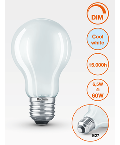 E27 6.5W 4000K Radium LED крушка Filament Матова Димируема 806lm A60 | Osvetlenieto.bg