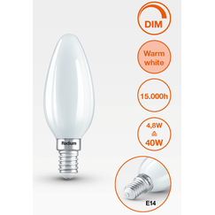 E14 4.8W 2700K Radium LED крушка Filament Матова Димируема 470lm B35 | Osvetlenieto.bg