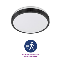 Черен плафон Solen кръг MICROWAVE сензор за движение 2xE27 IP44 | Osvetlenieto.bg