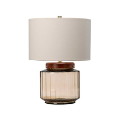Настолна лампа Luga 1xE27 Metalwork Aged Brass - Glassware Smoke - Wood Dark Stained Elstead Lighting LUGA-TL-SMOKE | Osvetlenieto.bg