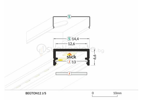 Анодизиран LED профил BEGTON12 J/S 2000 за открит монтаж | Osvetlenieto.bg