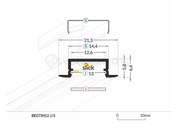 Анодизиран LED профил за вграждане BEGTIN12 J/S 2000 | Osvetlenieto.bg