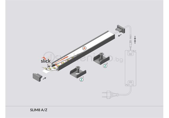 Бял LED профил за открит монтаж SLIM8 A/Z 2000 | Osvetlenieto.bg