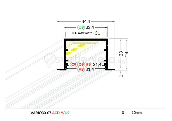Бял LED профил за вграждане VARIO30-07 C-9/U9 2000 | Osvetlenieto.bg