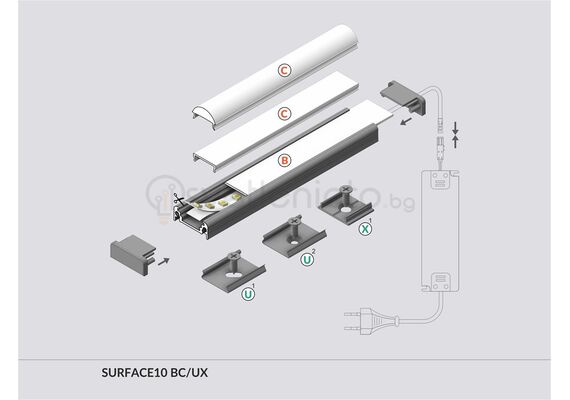 Черен анодизиран LED профил SURFACE10 BC/UX 2000 за открит монтаж | Osvetlenieto.bg