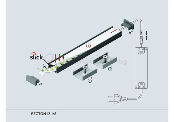 Черен анодизиран LED профил за открит монтаж BEGTON12 J/S 2000 | Osvetlenieto.bg