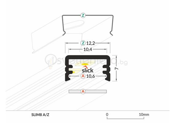 Черен анодизиран LED профил за открит монтаж SLIM8 A/Z 2000 | Osvetlenieto.bg