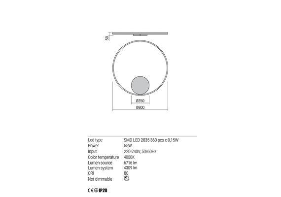 LED Аплик ORBIT 01-1908-DALI Redo 55W 4000K D800 SAND WHITE | Osvetlenieto.bg