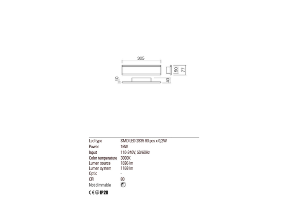 LED Аплик RAIL 01-2298 Redo SMD 12W IP20 SW 3000K | Osvetlenieto.bg