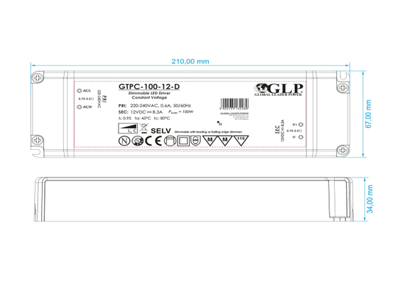 Димиращо LED захранване 100W 24V GLP Triac GTPC-100-24-D | Osvetlenieto.bg
