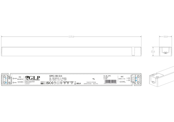 LED захранване SLIM 150W 12V GLP GTPC-150-12-S | Osvetlenieto.bg