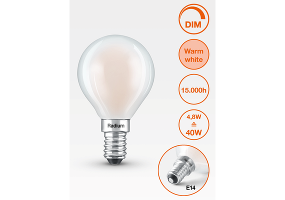 E14 4.8W 2700K Radium LED крушка Filament Матова Димируема 470lm P45 Mini-Ball | Osvetlenieto.bg