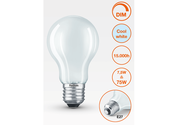 E27 7.5W 4000K Radium LED крушка Filament Матова Димируема 1055lm A60 | Osvetlenieto.bg