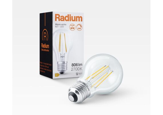 E27 6.5W 2700K Radium LED крушка Filament Димируема 806lm A60 | Osvetlenieto.bg