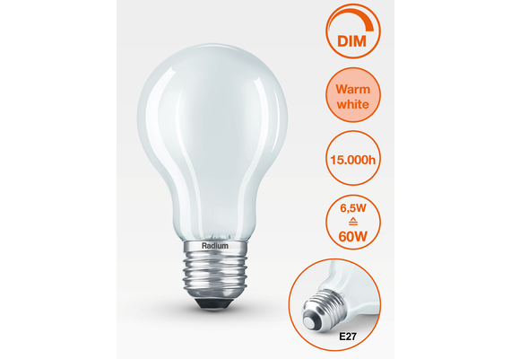 E27 6.5W 2700K Radium LED крушка Filament Матова Димируема 806lm A60 | Osvetlenieto.bg