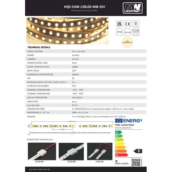 LED лента 9.6W 24V 4000К бяла светлина SMD2835 - 120 светодиода | Osvetlenieto.bg LED лента 9.6W 24V 4000К бяла светлина SMD2835 - 120 светодиода | Osvetlenieto.bg