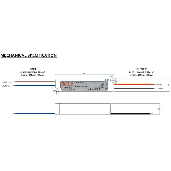 LED захранване 60W 12V GLP IP67 GPV-60-12 | Osvetlenieto.bg