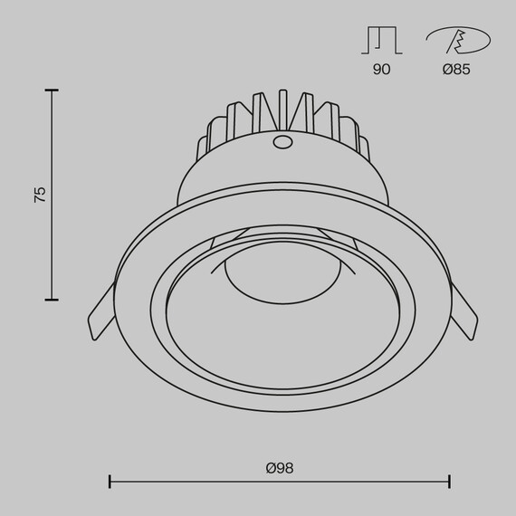 LED Луна за вграждане Yin DL031-L12W3K-D-B Maytoni 12W 3000K | Osvetlenieto.bg