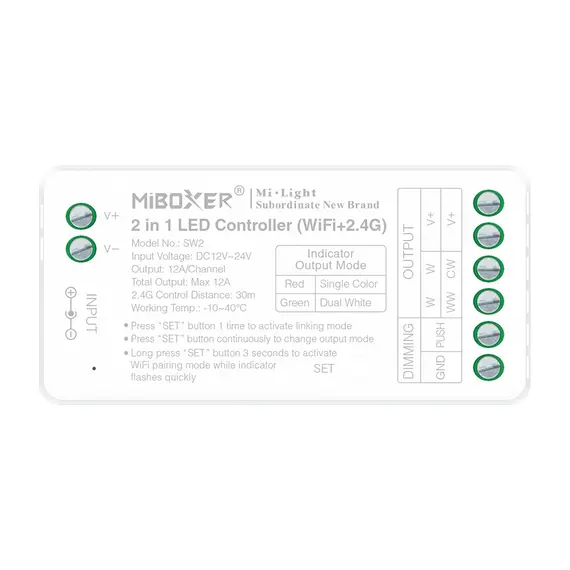 LED димер/контролер MiBoxer SW2 2в1 MONO/CCT 12-24VDC 12A WiFi+2.4GHz | Osvetlenieto.bg