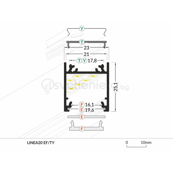 Черен LED профил LINEA20 EF/TY 2000 открит монтаж комплект | Osvetlenieto.bg