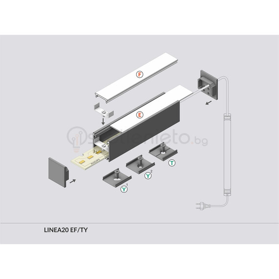 Черен LED профил LINEA20 EF/TY 2000 открит монтаж комплект | Osvetlenieto.bg