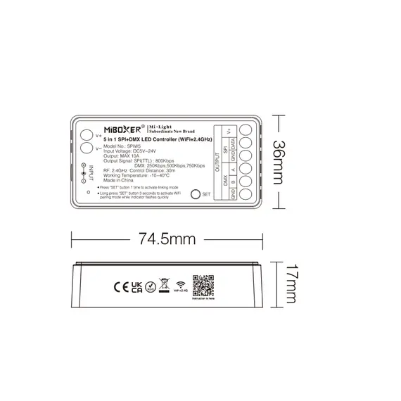 MiBoxer LED контролер за дигитална LED лента SPIW5 MONO/CCT/RGB/RGBW WiFi+2.4G | Osvetlenieto.bg