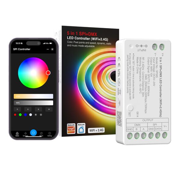 MiBoxer LED контролер за дигитална LED лента SPIW5 MONO/CCT/RGB/RGBW WiFi+2.4G | Osvetlenieto.bg