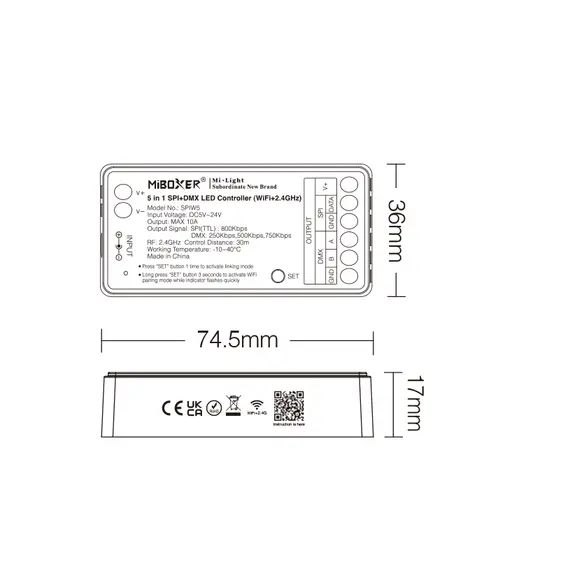 MiBoxer LED контролер за дигитална LED лента SPIW5 MONO/CCT/RGB/RGBW WiFi+2.4GHz | Osvetlenieto.bg