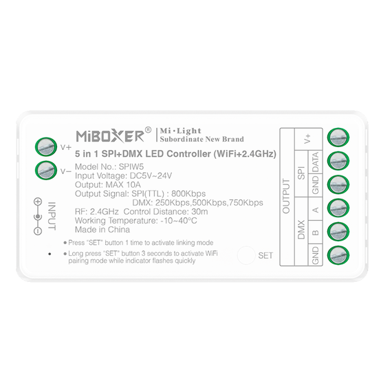 MiBoxer LED контролер за дигитална LED лента SPIW5 MONO/CCT/RGB/RGBW WiFi+2.4GHz | Osvetlenieto.bg