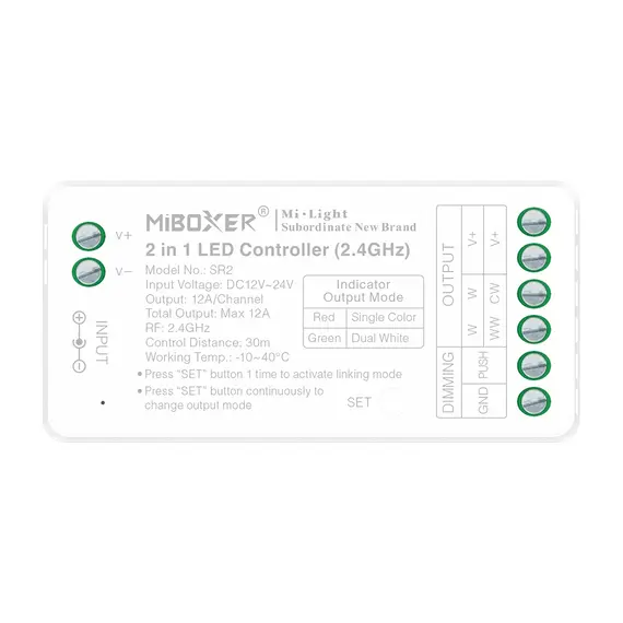 MiBoxer SR2 LED димер/контролер 2в1 MONO/CCT  2.4GHz 12-24V 12A | Osvetlenieto.bg