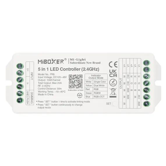 Мощен LED димер/контролер MiBoxer PR5 5в1 MONO/CCT/RGB/RGBW/RGBCCT 12-48V 20A 2.4GHz | Osvetlenieto.bg