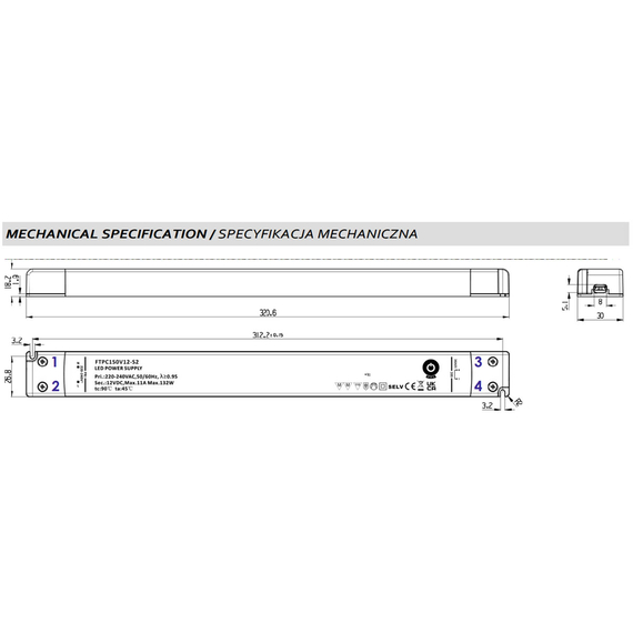LED захранване SLIM 150W 24V POS FTPC150V24-S3 PFC | Osvetlenieto.bg