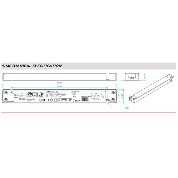 LED захранване SLIM 45W 12V GLP GTPC-45-12-S | Osvetlenieto.bg