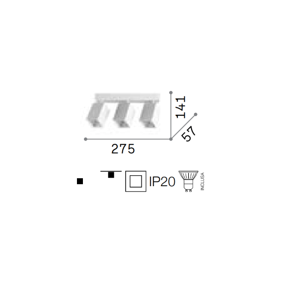 Спот DYNAMITE PL3 LINEAR SQUARE OTTONE 371283 Ideal Lux 3xGU10 | Osvetlenieto.bg