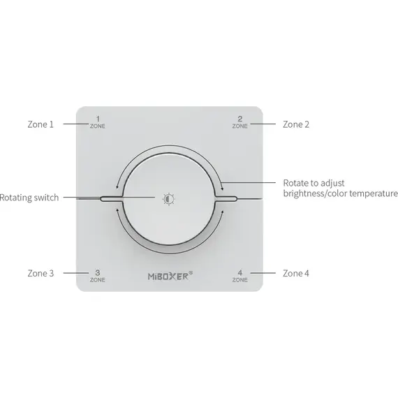 MiBoxer Стенен панел черен MONO/CCT 4 Зони 2xAAA 2.4GHz RF K0S-B | Osvetlenieto.bg