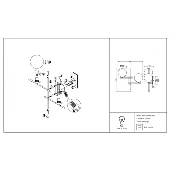 Модерен аплик Nostalgia Maytoni MOD048WL-02G 2xE14 | Osvetlenieto.bg