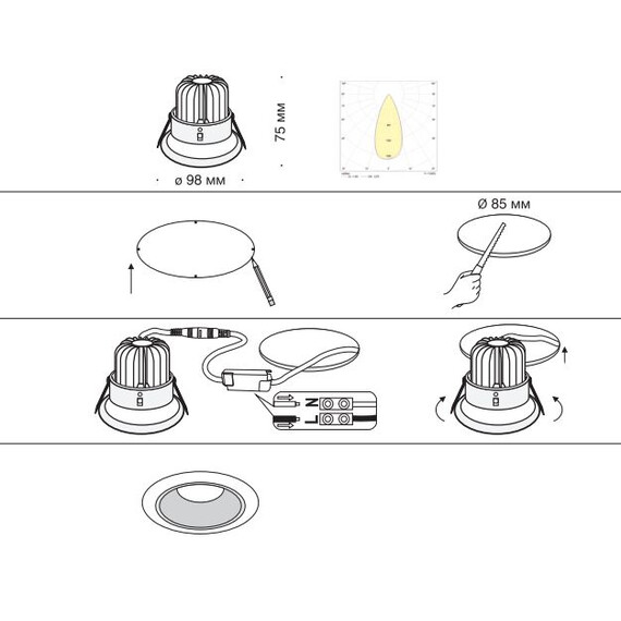 LED луна за вграждане черна Yin Maytoni DL031-2-L12B | Osvetlenieto.bg