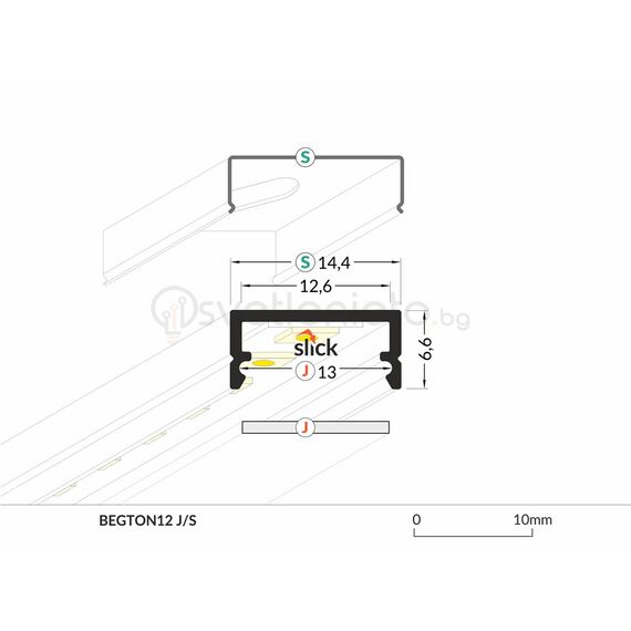 Анодизиран LED профил BEGTON12 J/S 2000 за открит монтаж | Osvetlenieto.bg