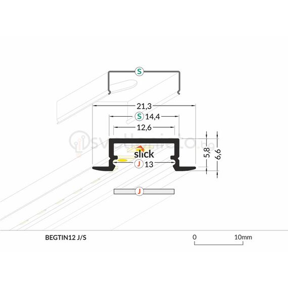 Анодизиран LED профил за вграждане BEGTIN12 J/S 2000 | Osvetlenieto.bg