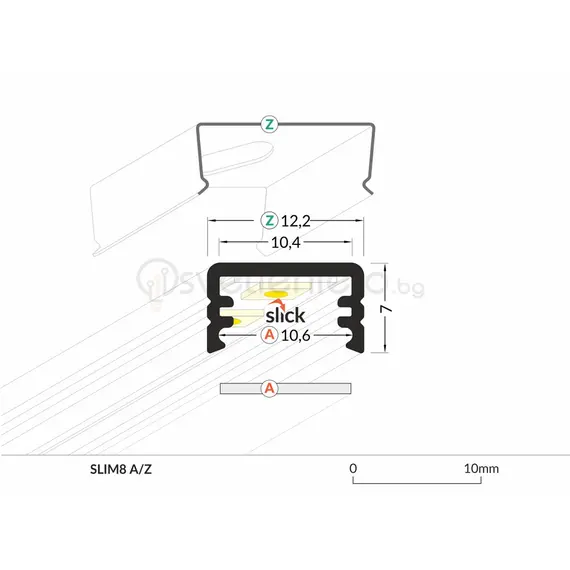 Бял LED профил за открит монтаж SLIM8 A/Z 2000 | Osvetlenieto.bg