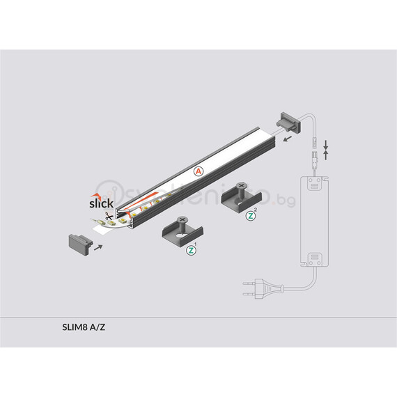 Бял LED профил за открит монтаж SLIM8 A/Z 2000 | Osvetlenieto.bg