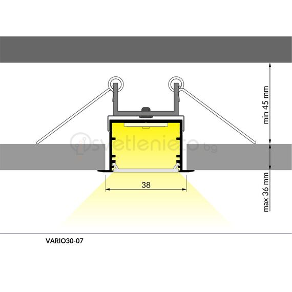 Бял LED профил за вграждане VARIO30-07 C-9/U9 2000 | Osvetlenieto.bg