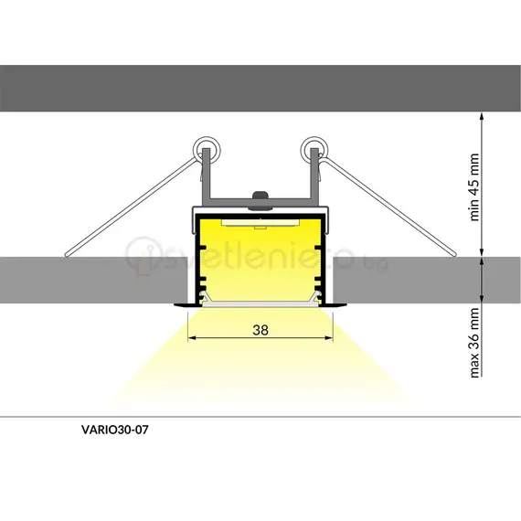 Бял LED профил за вграждане VARIO30-07 C-9/U9 2000 | Osvetlenieto.bg