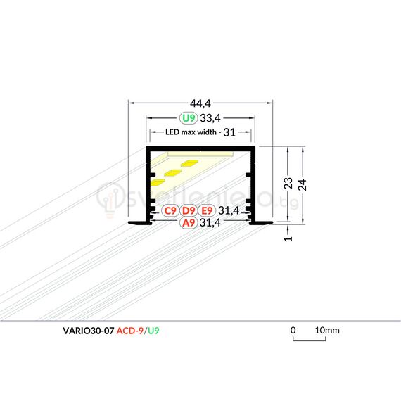Бял LED профил за вграждане VARIO30-07 C-9/U9 2000 | Osvetlenieto.bg