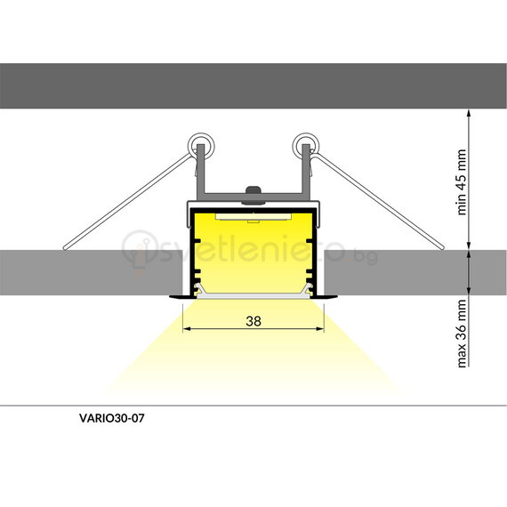 Бял LED профил за вграждане VARIO30-07 C-9/U9 2000 | Osvetlenieto.bg