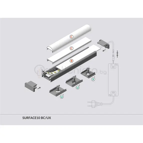 Черен анодизиран LED профил SURFACE10 BC/UX 2000 за открит монтаж | Osvetlenieto.bg